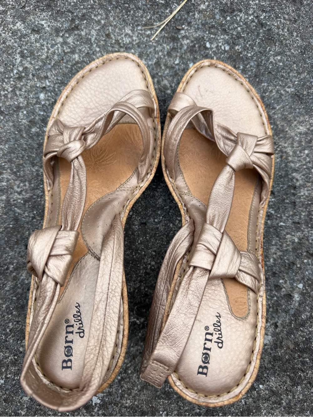 Born Rose Gold Knotted Leather Wedge Sandals